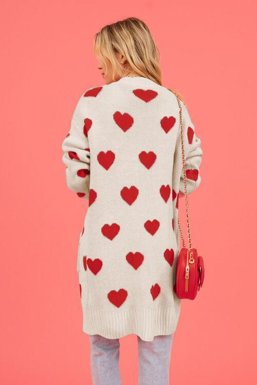 Loving Embrace Open Front Knit Long Heart Cardigan-MXSTUDIO.COM