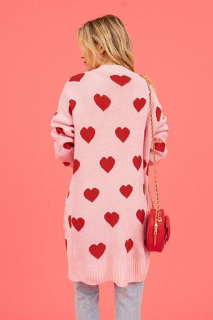 Loving Embrace Open Front Knit Long Heart Cardigan-MXSTUDIO.COM