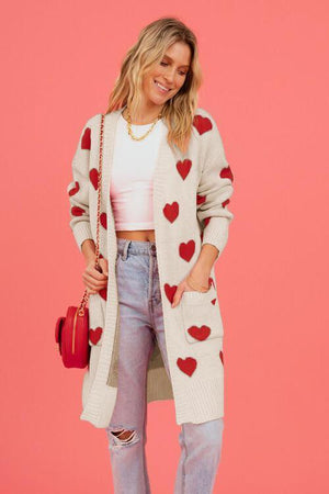 Loving Embrace Open Front Knit Long Heart Cardigan-MXSTUDIO.COM
