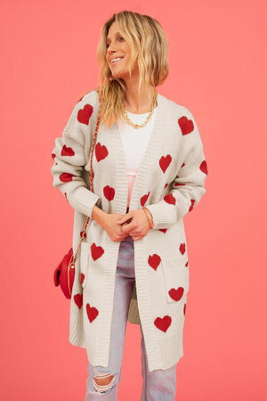 Loving Embrace Open Front Knit Long Heart Cardigan-MXSTUDIO.COM