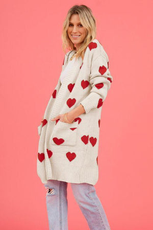 Loving Embrace Open Front Knit Long Heart Cardigan-MXSTUDIO.COM