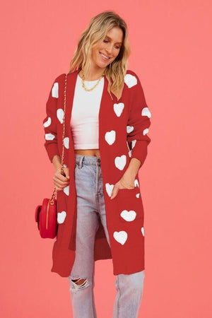 Loving Embrace Open Front Knit Long Heart Cardigan-MXSTUDIO.COM