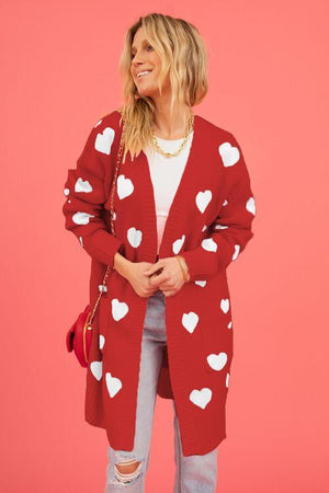 Loving Embrace Open Front Knit Long Heart Cardigan-MXSTUDIO.COM
