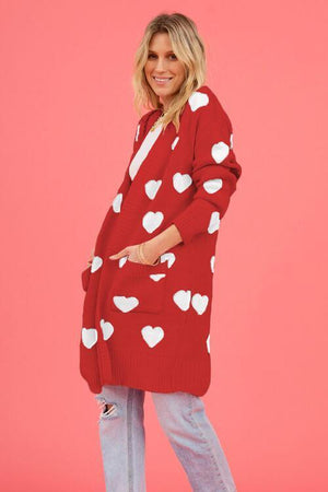 Loving Embrace Open Front Knit Long Heart Cardigan-MXSTUDIO.COM