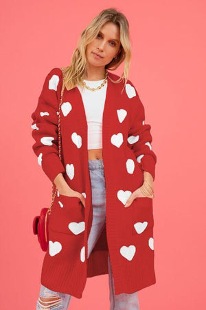 Loving Embrace Open Front Knit Long Heart Cardigan-MXSTUDIO.COM