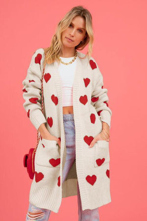 Loving Embrace Open Front Knit Long Heart Cardigan-MXSTUDIO.COM