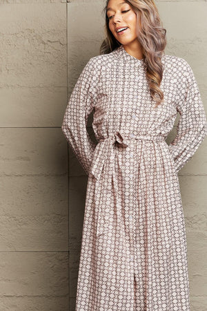 Low-Key A-Line Long Sleeve Tie Waist Dress - MXSTUDIO.COM