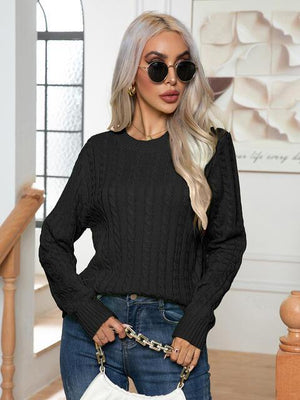 Low Temp Style Crew Neck Cable-Knit Sweater - MXSTUDIO.COM