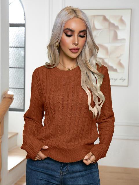 Low Temp Style Crew Neck Cable-Knit Sweater - MXSTUDIO.COM