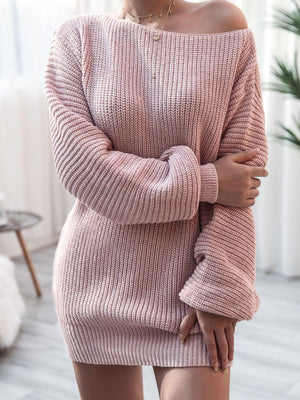 Luscious Boat Neck Sweater Dress - MXSTUDIO.COM