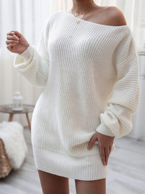 Luscious Boat Neck Sweater Dress - MXSTUDIO.COM