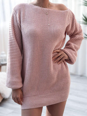 Luscious Boat Neck Sweater Dress - MXSTUDIO.COM