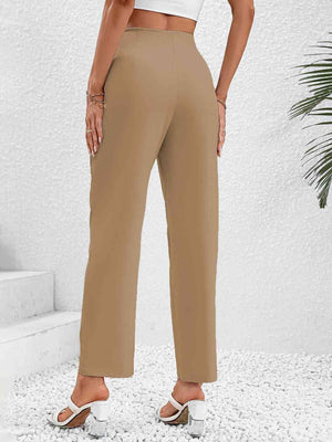 Luxe Ruched Accent Pants Wide Leg Crop Pants - MXSTUDIO.COM