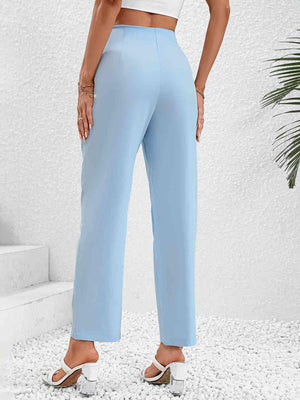Luxe Ruched Accent Pants Wide Leg Crop Pants - MXSTUDIO.COM