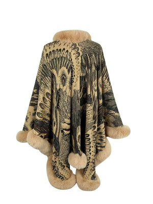 Luxurious Feel Open Front Faux Fur Trim Poncho - MXSTUDIO.COM