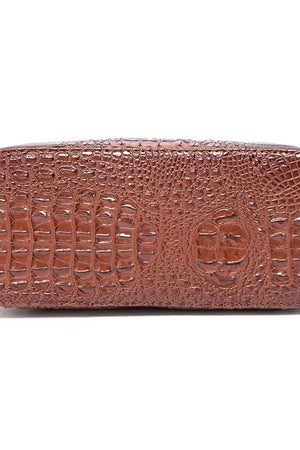 a brown crocodile skin case with a logo on it