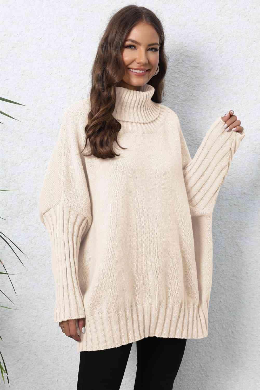 Luxurious Warmth Rib Knit Turtleneck Sweater - MXSTUDIO.COM