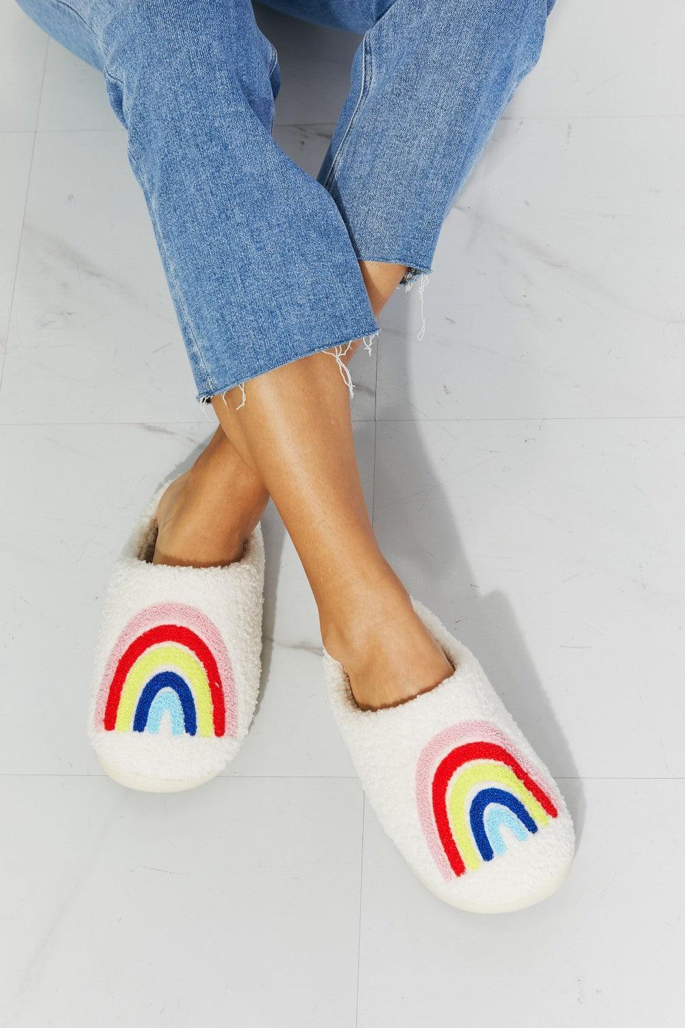 MMShoes Start A Day Rubber Sole Rainbow Plush Slippers - MXSTUDIO.COM