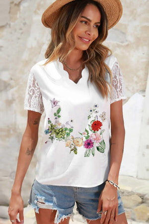 Me Time Short Sleeve Floral V Neck Blouse - MXSTUDIO.COM