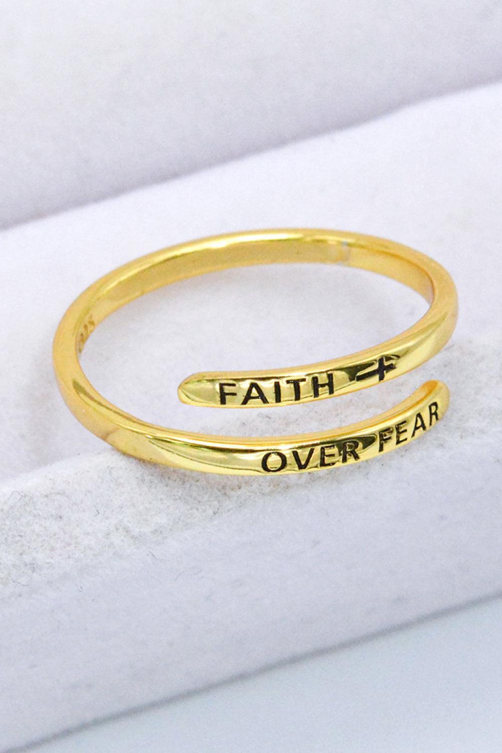 Meaning-Filled Faith Over Fear Gold Plated Bypass Ring - MXSTUDIO.COM