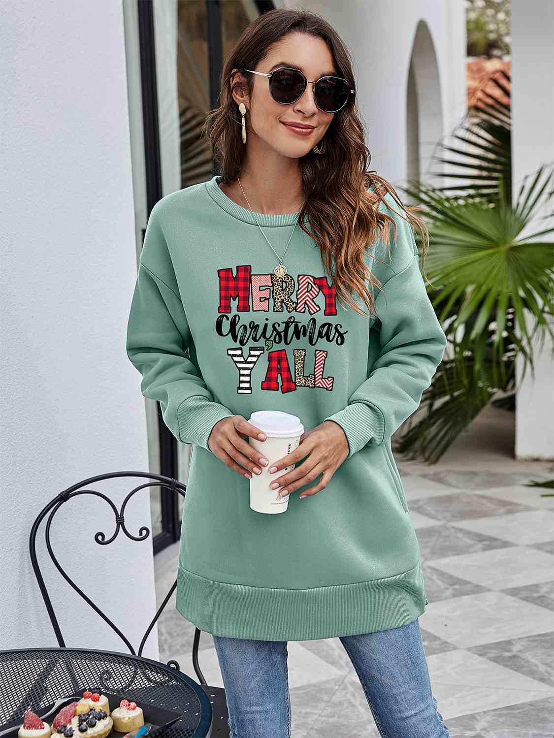 Merry Christmas Y'All Graphic Women Long Sleeve Sweatshirt-MXSTUDIO.COM