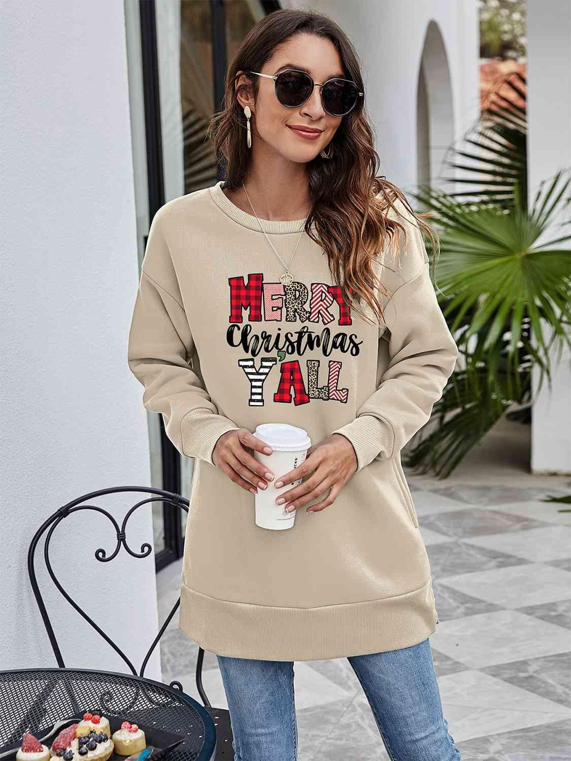 Merry Christmas Y'All Graphic Women Long Sleeve Sweatshirt-MXSTUDIO.COM