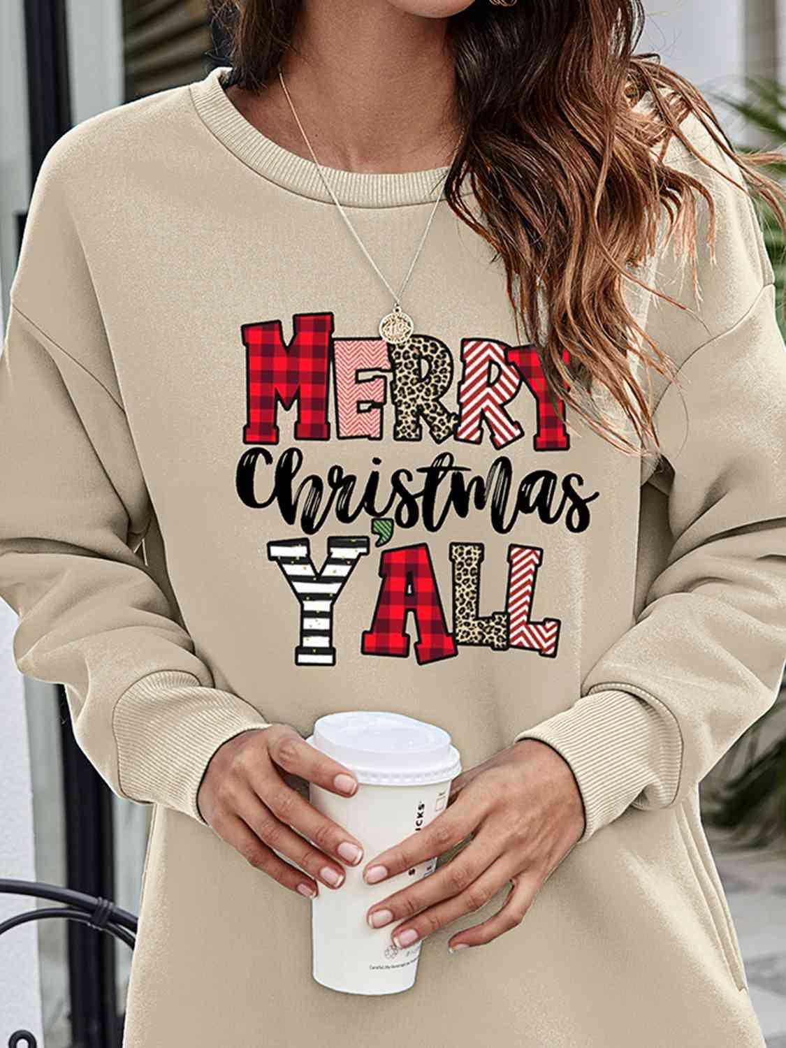 Merry Christmas Y'All Graphic Women Long Sleeve Sweatshirt-MXSTUDIO.COM