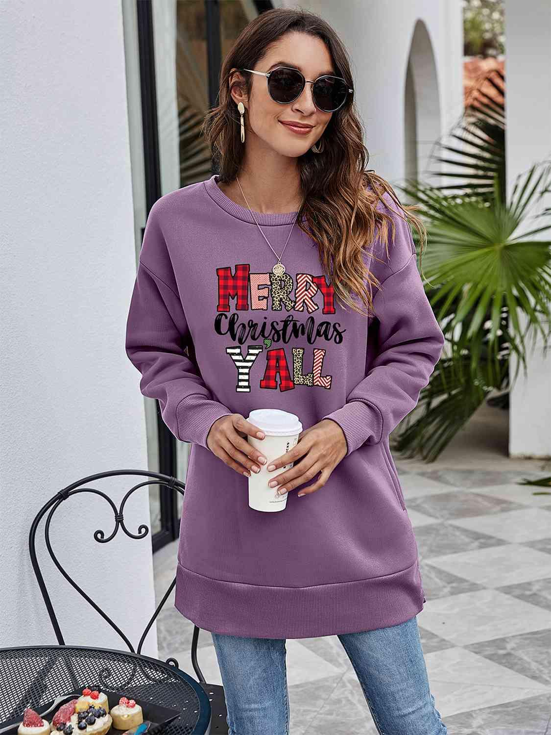 Merry Christmas Y'All Graphic Women Long Sleeve Sweatshirt-MXSTUDIO.COM