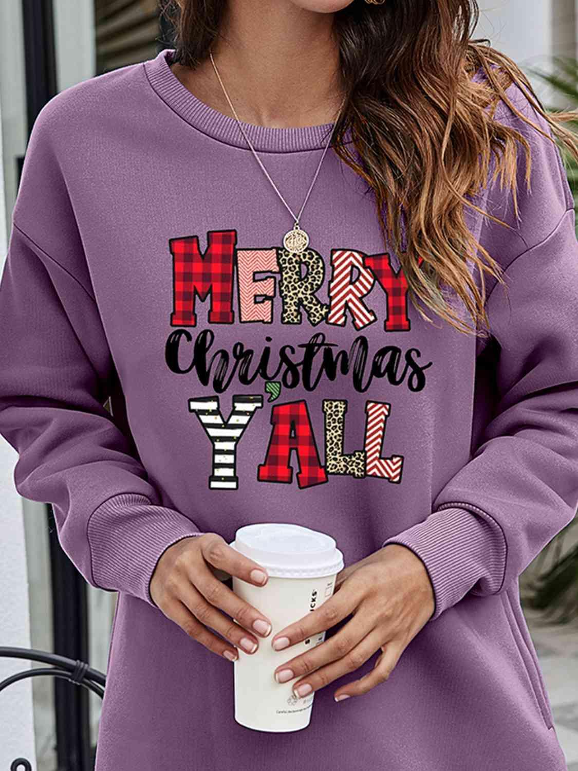 Merry Christmas Y'All Graphic Women Long Sleeve Sweatshirt-MXSTUDIO.COM