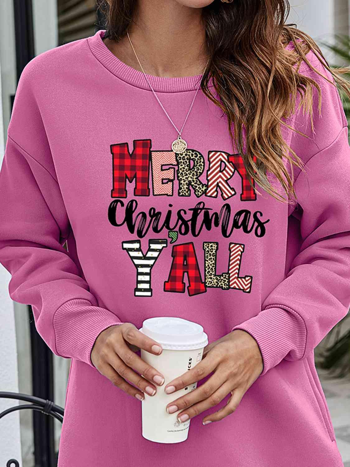 Merry Christmas Y'All Graphic Women Long Sleeve Sweatshirt-MXSTUDIO.COM