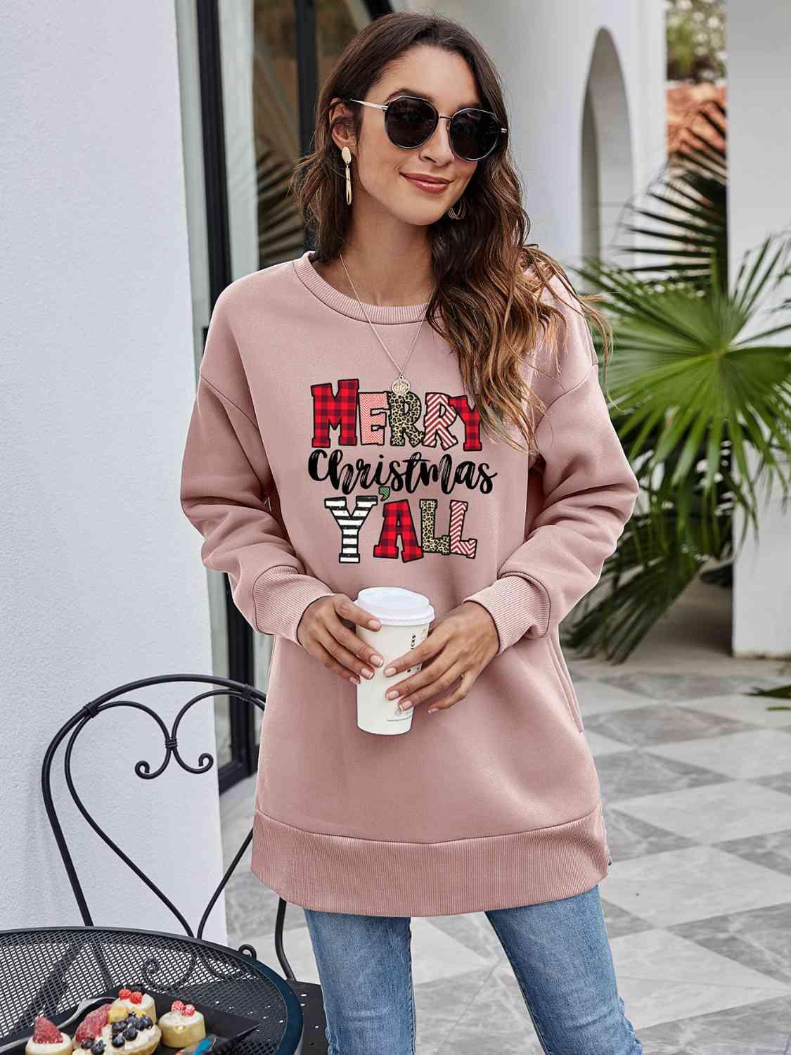 Merry Christmas Y'All Graphic Women Long Sleeve Sweatshirt-MXSTUDIO.COM