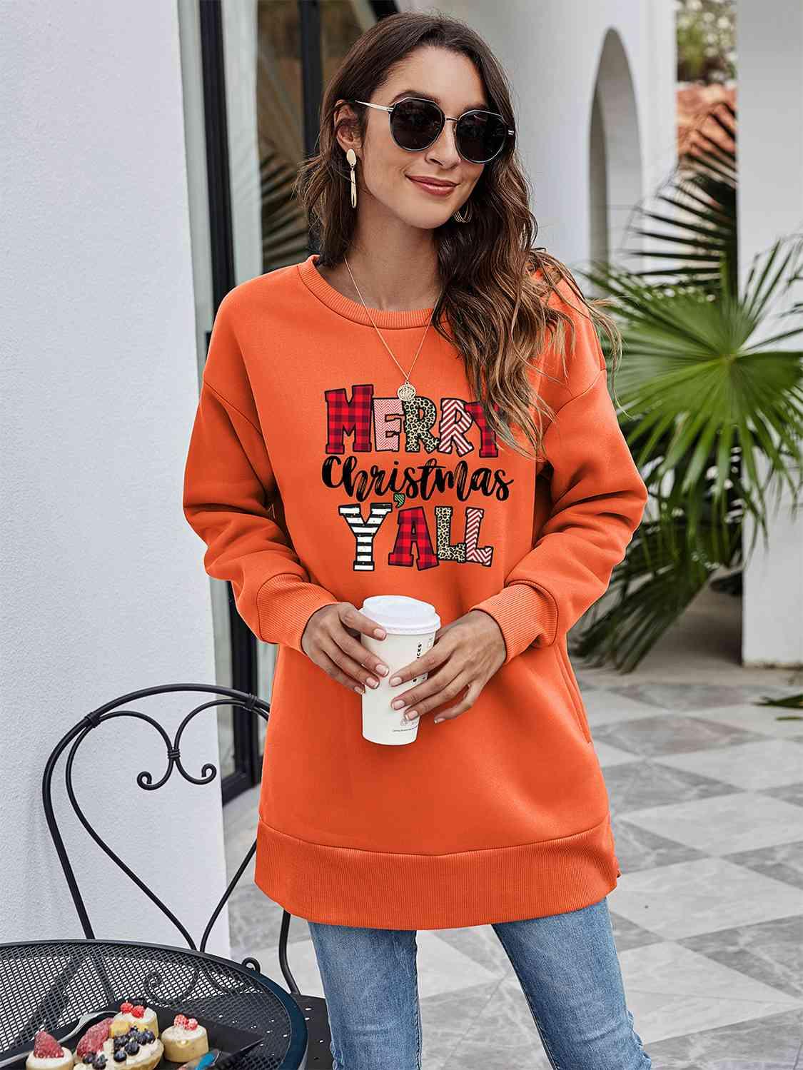 Merry Christmas Y'All Graphic Women Long Sleeve Sweatshirt-MXSTUDIO.COM