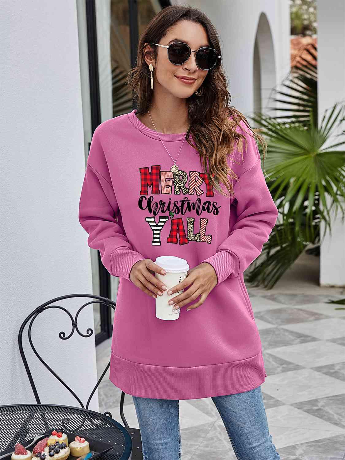 Merry Christmas Y'All Graphic Women Long Sleeve Sweatshirt-MXSTUDIO.COM
