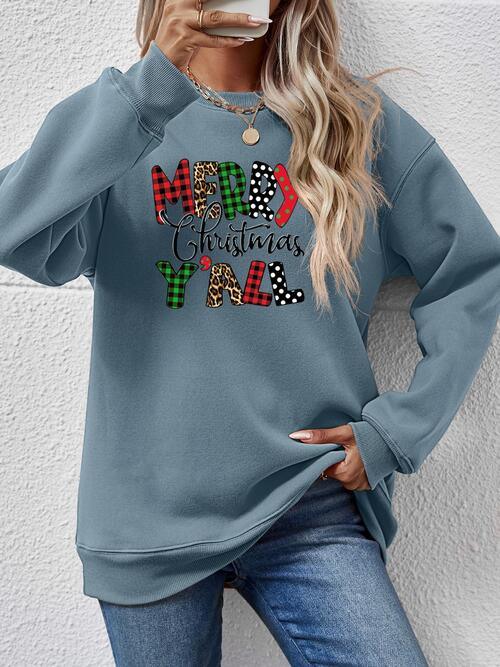 Merry Christmas Y'all Graphic Festive Sweatshirt-MXSTUDIO.COM