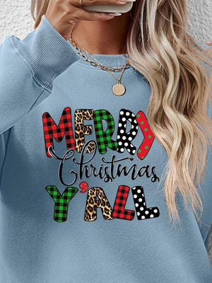 Merry Christmas Y'all Graphic Festive Sweatshirt-MXSTUDIO.COM
