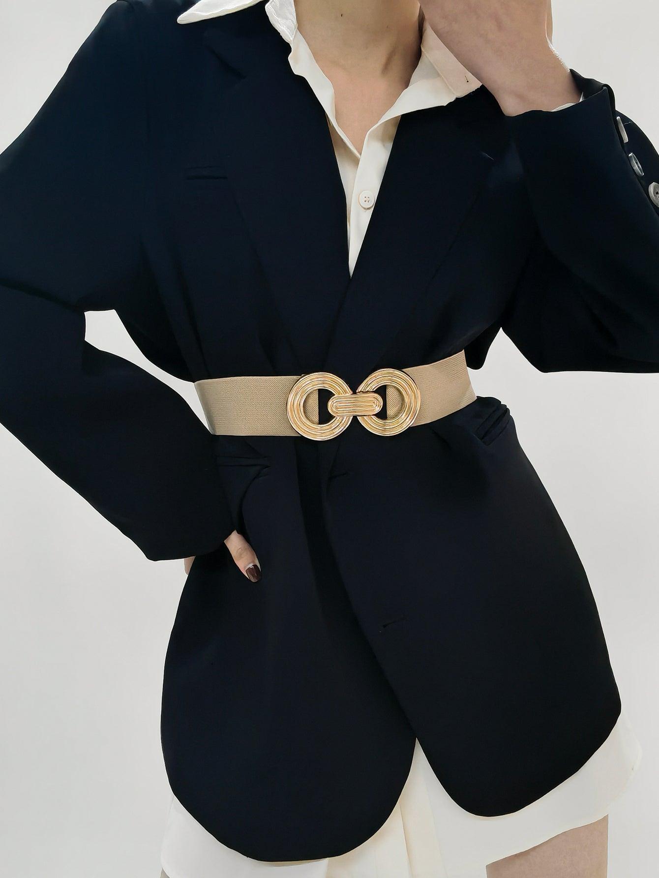 Mesmerize Me Geometric Buckle Wide Stretch Waist Belt - MXSTUDIO.COM