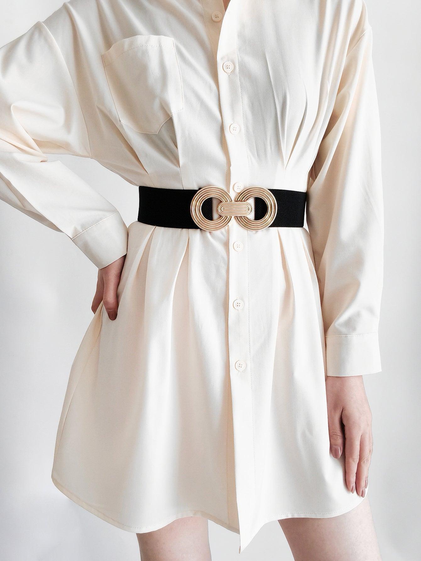 Mesmerize Me Geometric Buckle Wide Stretch Waist Belt - MXSTUDIO.COM
