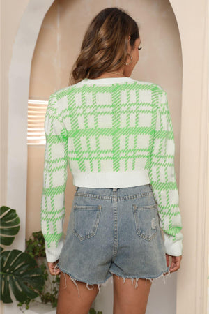 Modern Comfort Plaid Cropped Cardigan - MXSTUDIO.COM