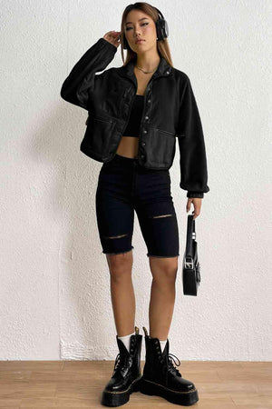 Modern Look Collared Snap Button Jacket - MXSTUDIO.COM