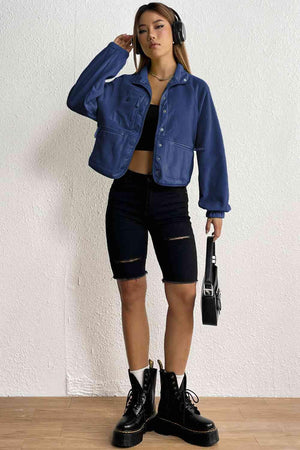 Modern Look Collared Snap Button Jacket - MXSTUDIO.COM