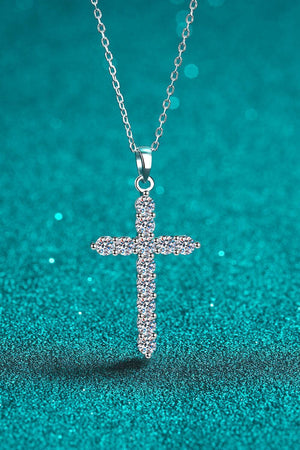 Moissanite Cross Pendant Sterling Silver Necklace - MXSTUDIO.COM