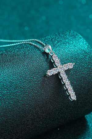 Moissanite Cross Pendant Sterling Silver Necklace - MXSTUDIO.COM