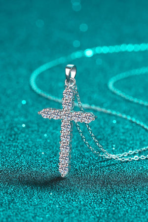 Moissanite Cross Pendant Sterling Silver Necklace - MXSTUDIO.COM