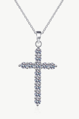 Moissanite Cross Pendant Sterling Silver Necklace - MXSTUDIO.COM