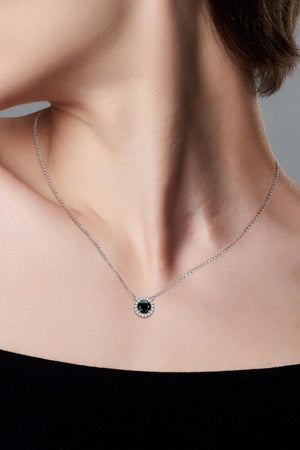 Moissanite Encrusted Halo Black Pendant Necklace - MXSTUDIO.COM