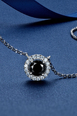 Moissanite Encrusted Halo Black Pendant Necklace - MXSTUDIO.COM