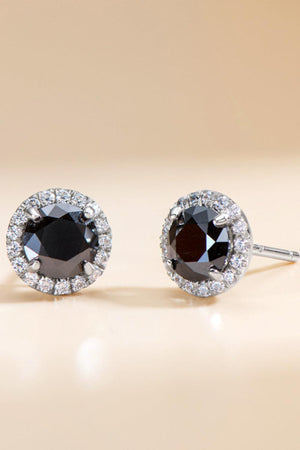 Moissanite Encrusted Halo Black Stud Earrings - MXSTUDIO.COM