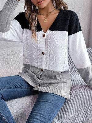 Most Versatile Color Block Knitted Cardigan-MXSTUDIO.COM