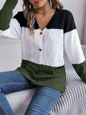 Most Versatile Color Block Knitted Cardigan-MXSTUDIO.COM
