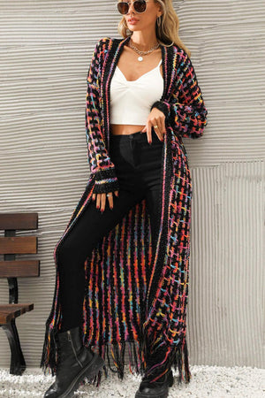 Multicolored Fringe Hem Open Front Cardigan - MXSTUDIO.COM